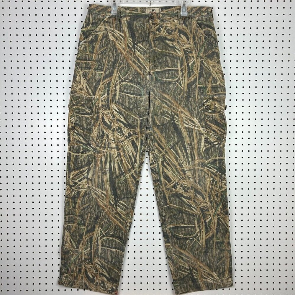 Vintage‎ Mossy Oak Grassland Camo Cargo Pants Sz Large Wide Leg Y2K 34-38x32